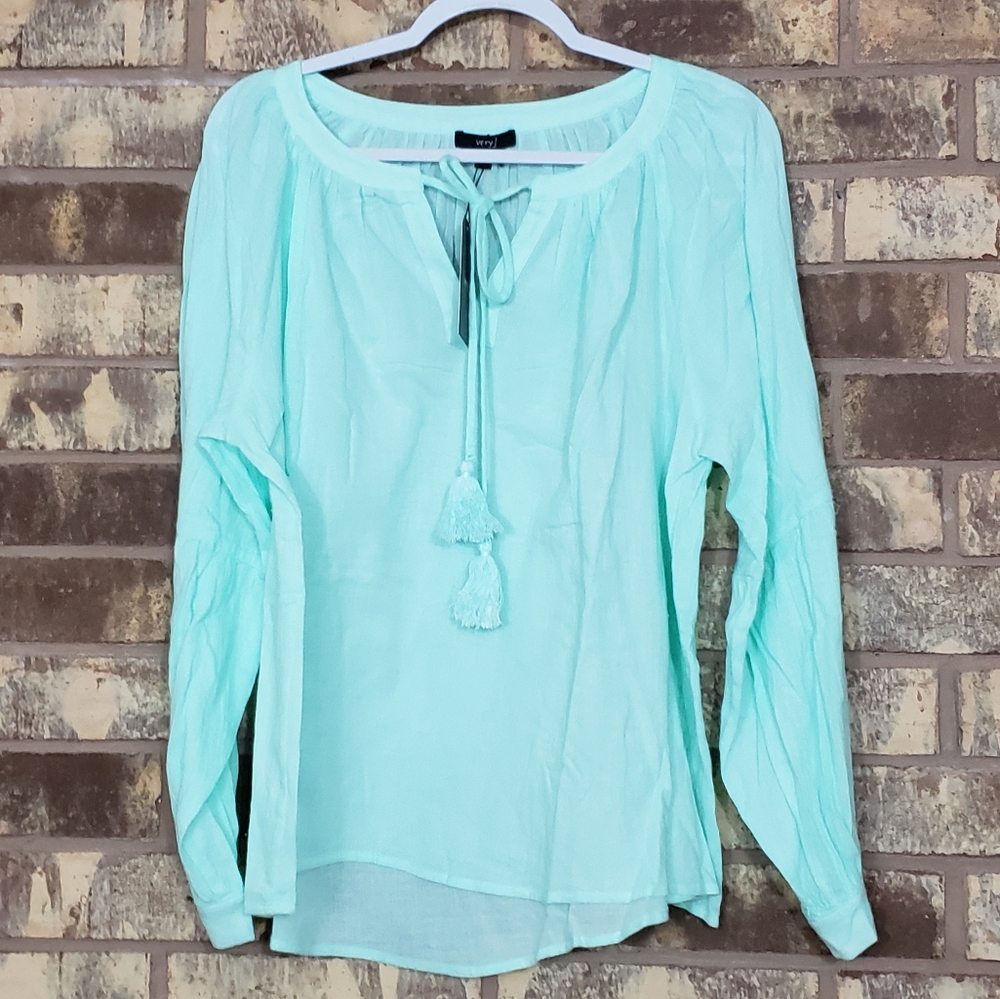 Very J Mint long sleeve gauze peasant blouse sz L